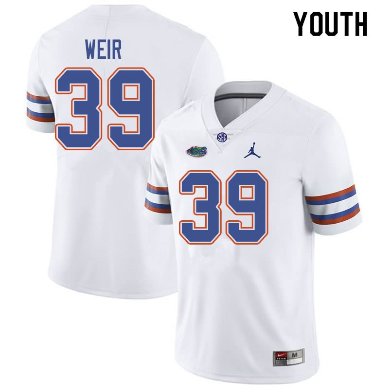 Youth NCAA Florida Gators Michael Weir #39 Stitched Authentic Jordan Brand White College Football Jersey GZN1365UL